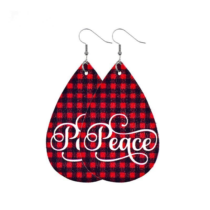 PEACE FAUX LEATHER BUFFALO PLAID TEARDROP EARRINGS (PRINTED ON BOTH SIDES) - Lil Monkey Boutique