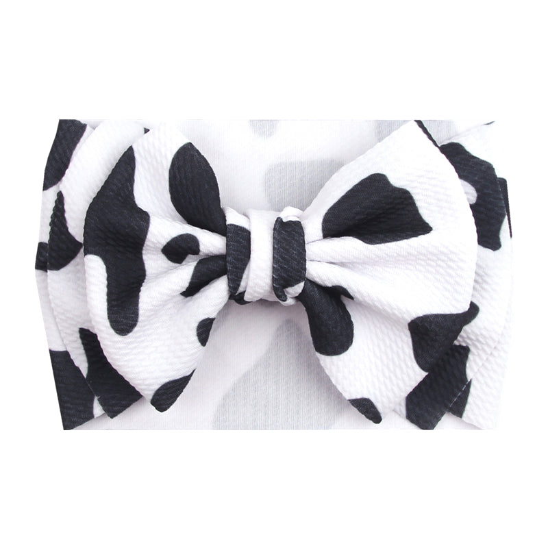 COW PRINT ELASTIC STRETCH NYLON FABRIC INFANT OR TODDLER BOW HEADBANDS - Lil Monkey Boutique