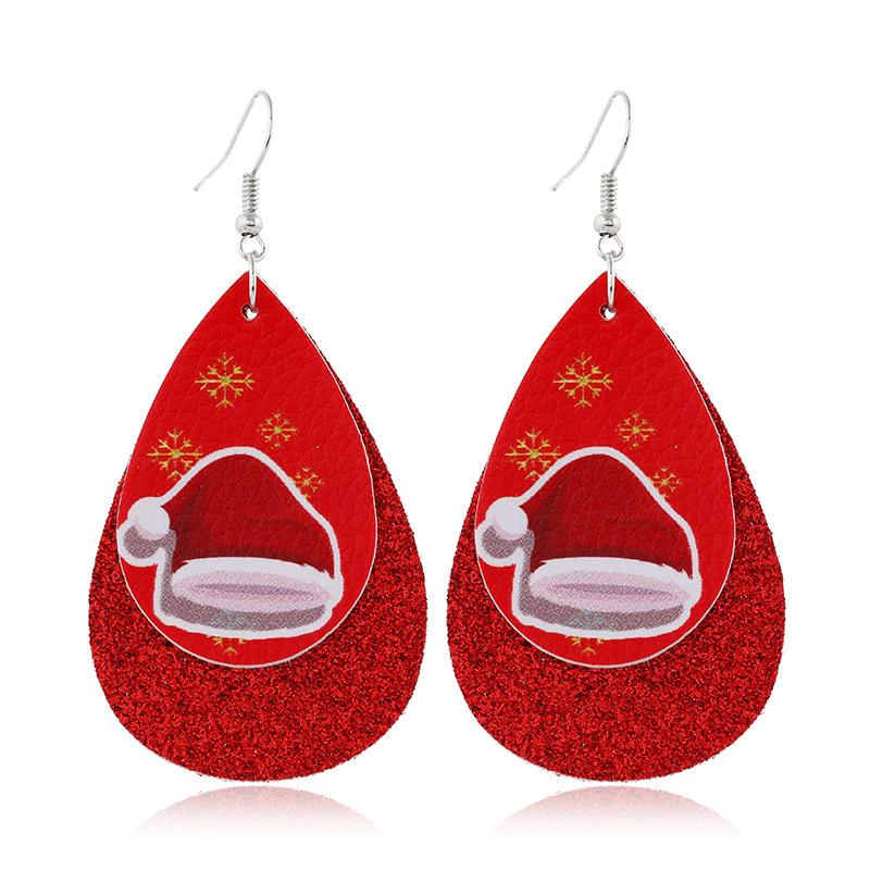Christmas Santa Hat Double Layer Leather Earrings Dangle Drop Earrings with Glitter - Lil Monkey Boutique
