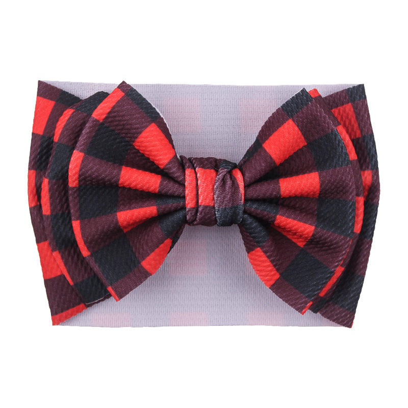 RED BUFFALO PLAID PRINT ELASTIC STRETCH NYLON FABRIC INFANT OR TODDLER BOW HEADBANDS - Lil Monkey Boutique