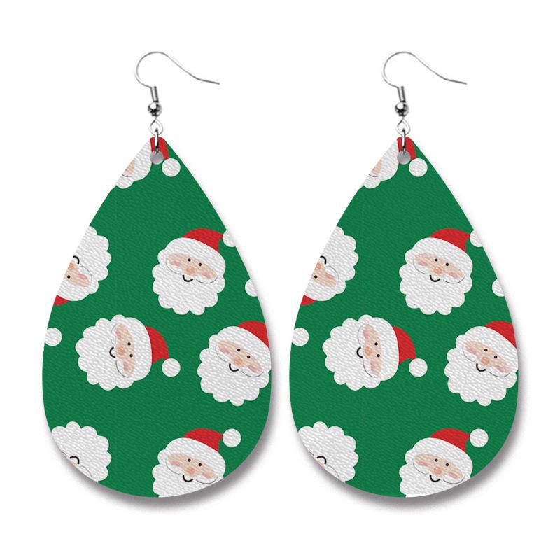Christmas Santa Green Leather Earrings Dangle Drop Earrings - Lil Monkey Boutique