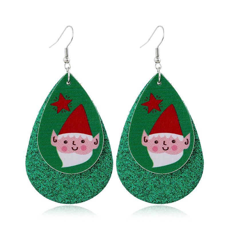 Christmas Elf Double Layer Leather Earrings Dangle Drop Earrings with Glitter - Lil Monkey Boutique