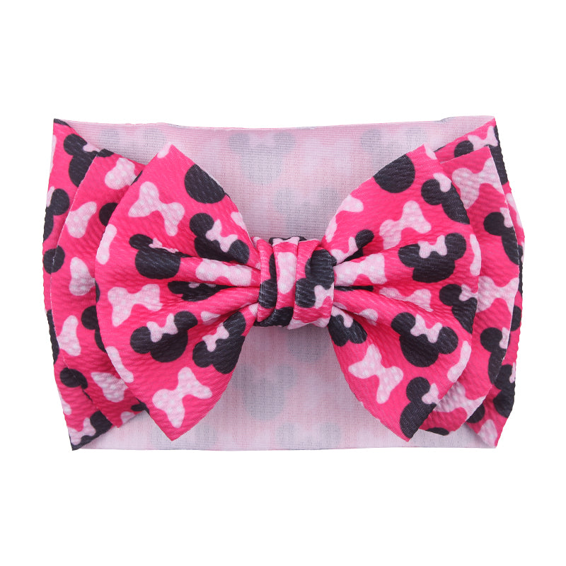 PINK MINNIE PRINT ELASTIC STRETCH NYLON FABRIC INFANT OR TODDLER BOW HEADBANDS - Lil Monkey Boutique