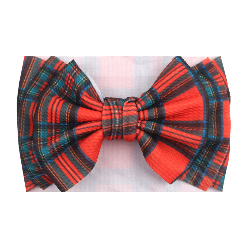 RED PLAID PRINT ELASTIC STRETCH NYLON FABRIC INFANT OR TODDLER BOW HEADBANDS - Lil Monkey Boutique