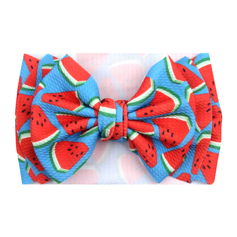 WATERMELON PRINT ELASTIC STRETCH NYLON FABRIC INFANT OR TODDLER BOW HEADBANDS - Lil Monkey Boutique