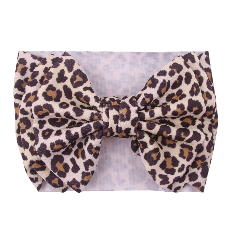 LEOPARD PRINT ELASTIC STRETCH NYLON FABRIC INFANT OR TODDLER BOW HEADBANDS - Lil Monkey Boutique