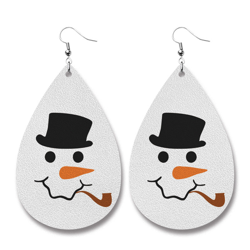 Snowman with Carrot Nose and Pipe Leather Earrings Dangle Drop Earrings - Lil Monkey Boutique