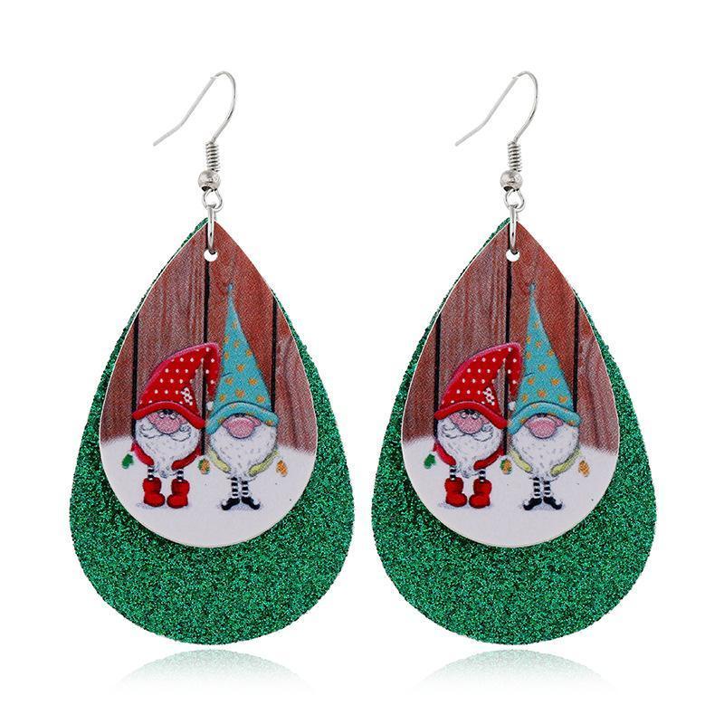 Christmas Gnomes Double Layer Leather Earrings Dangle Drop Earrings with Glitter - Lil Monkey Boutique