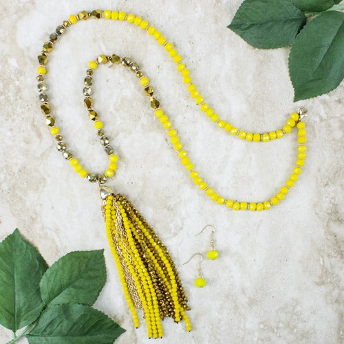 CRYSTAL TASSLE NECKLACE IN 2 COLORS - Lil Monkey Boutique