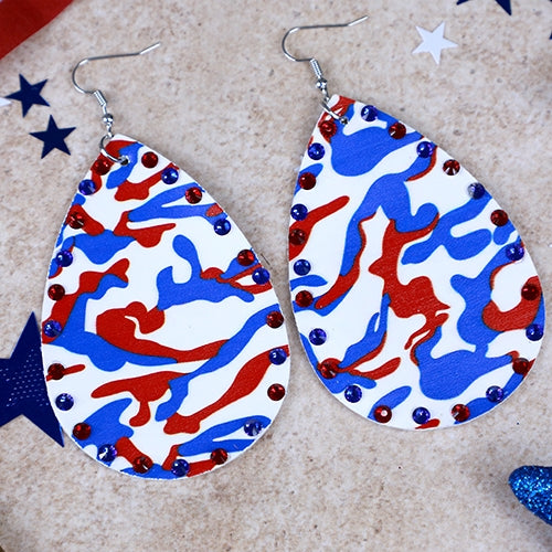 Red White and Blue Camoflauge Earrings - Lil Monkey Boutique