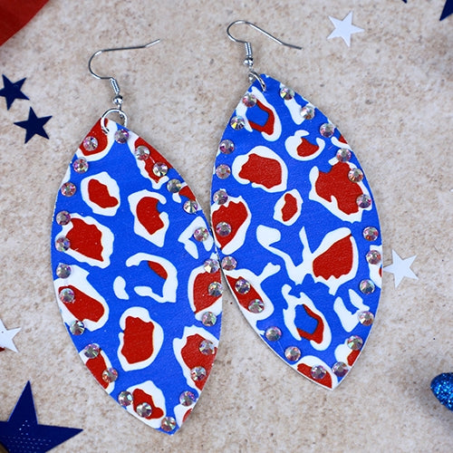 Red White and Blue Leopard Earrings - Lil Monkey Boutique