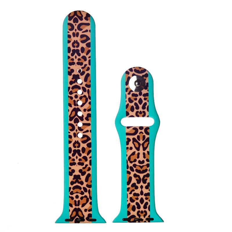 TURQUOISE & LEOPARD SILICONE APPLE WATCH BANDS WIDTH 38-40mm OR 42-44mm - Lil Monkey Boutique