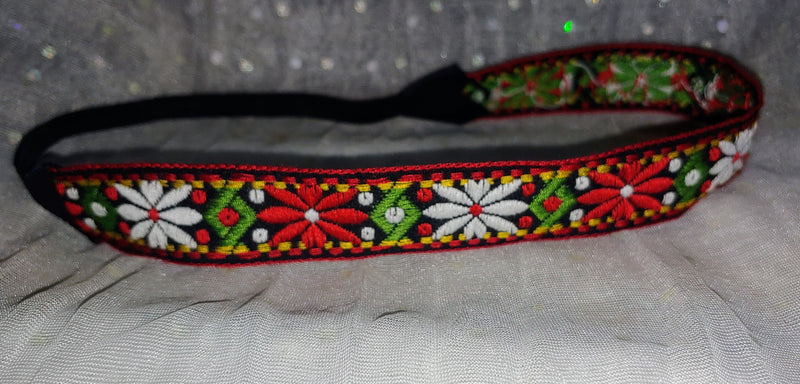 RED WHITE AND GREEN EMBROIDERED HEADBAND - Lil Monkey Boutique