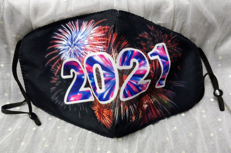 HAPPY NEW YEARS CLOTH MASK WITH POCKET FOR FILTER & ADJUSTABLE STRAPS - Lil Monkey Boutique