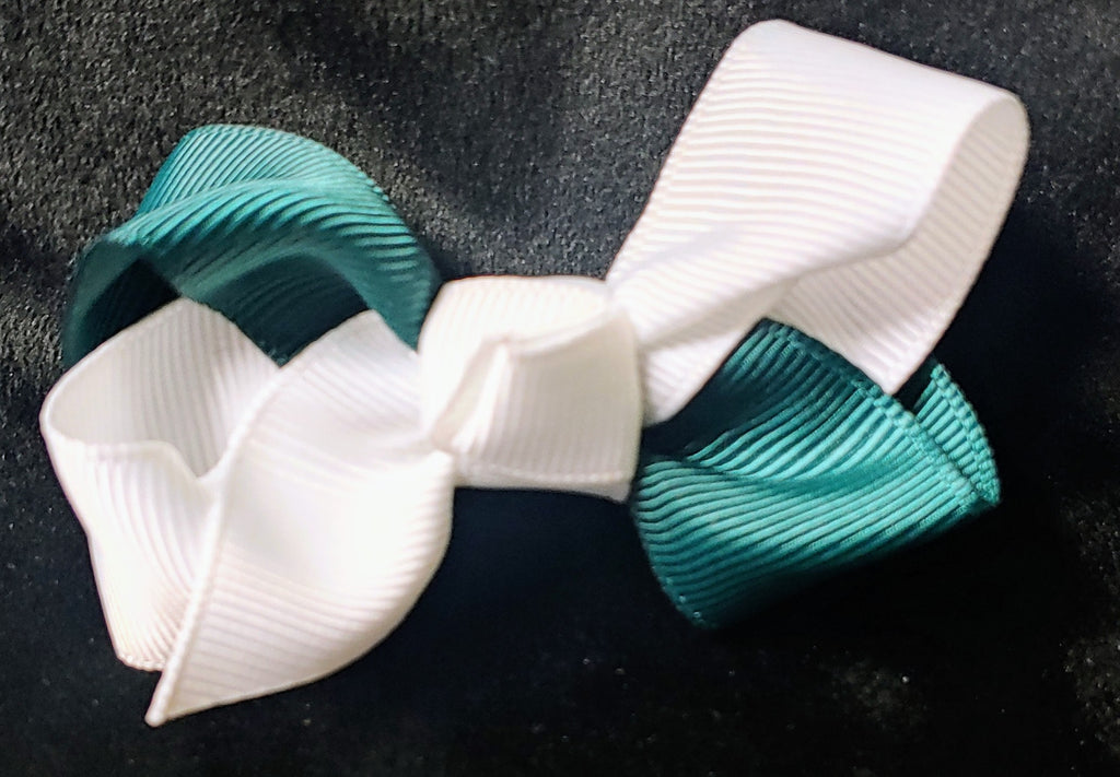 3" ROUGHLY TWO TONE COLOR GREEN AND WHITE BOW (SMALL) - Lil Monkey Boutique