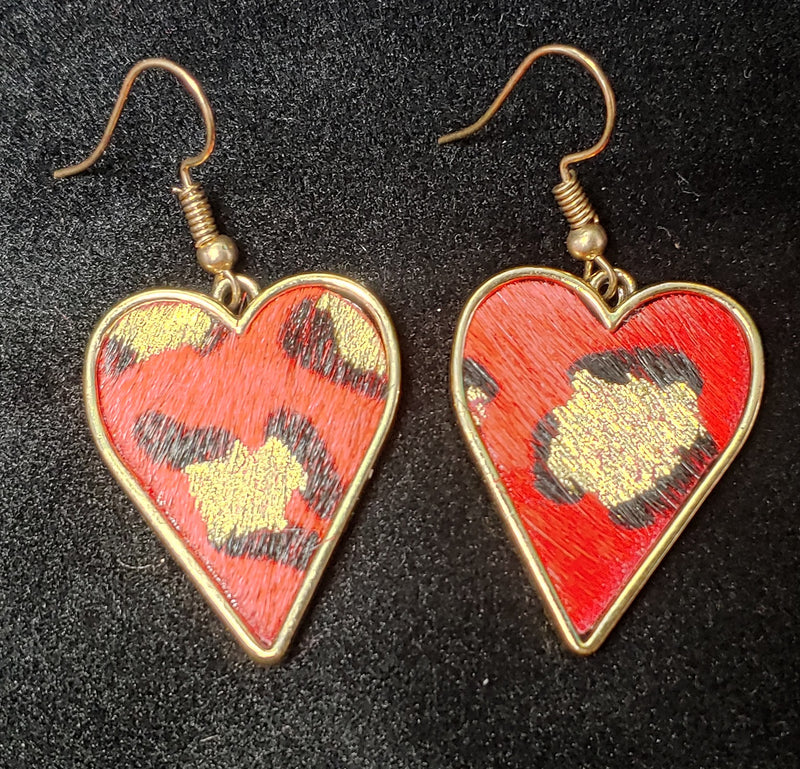 RED AND GOLD HEART SHAPED EARRING - Lil Monkey Boutique