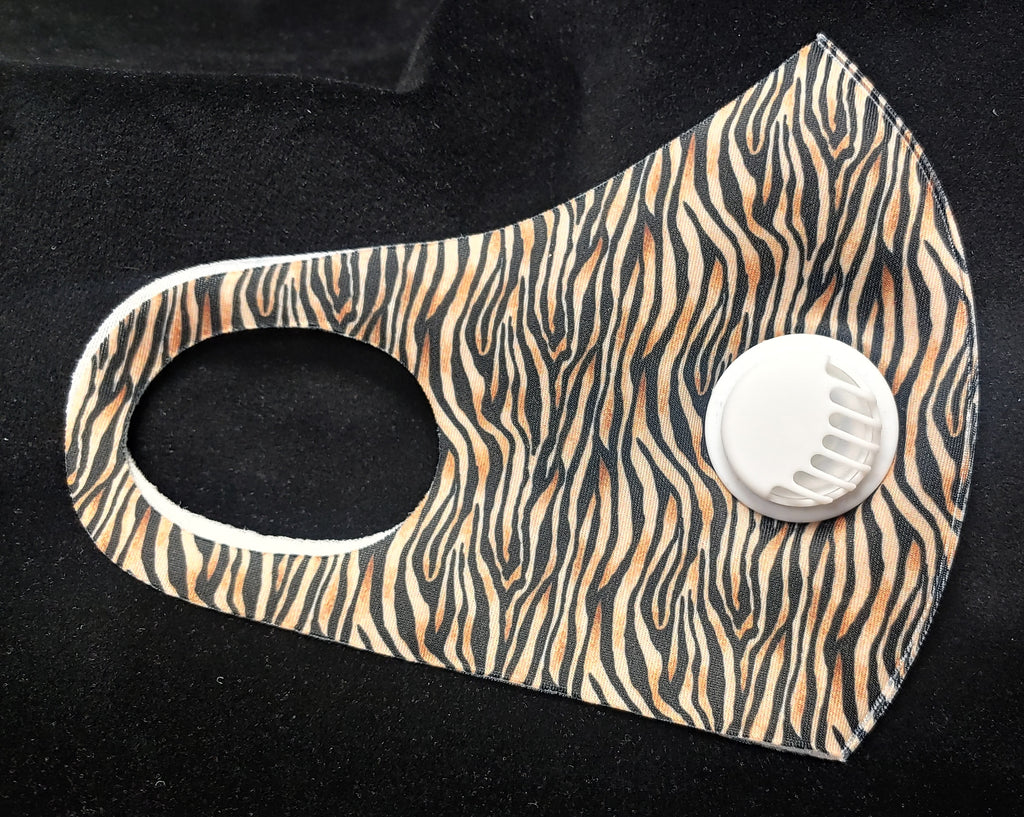 BROWN AND BLACK STRIPPED ANIMAL PRINT THICKER POLY MASK WITH FILTER - Lil Monkey Boutique