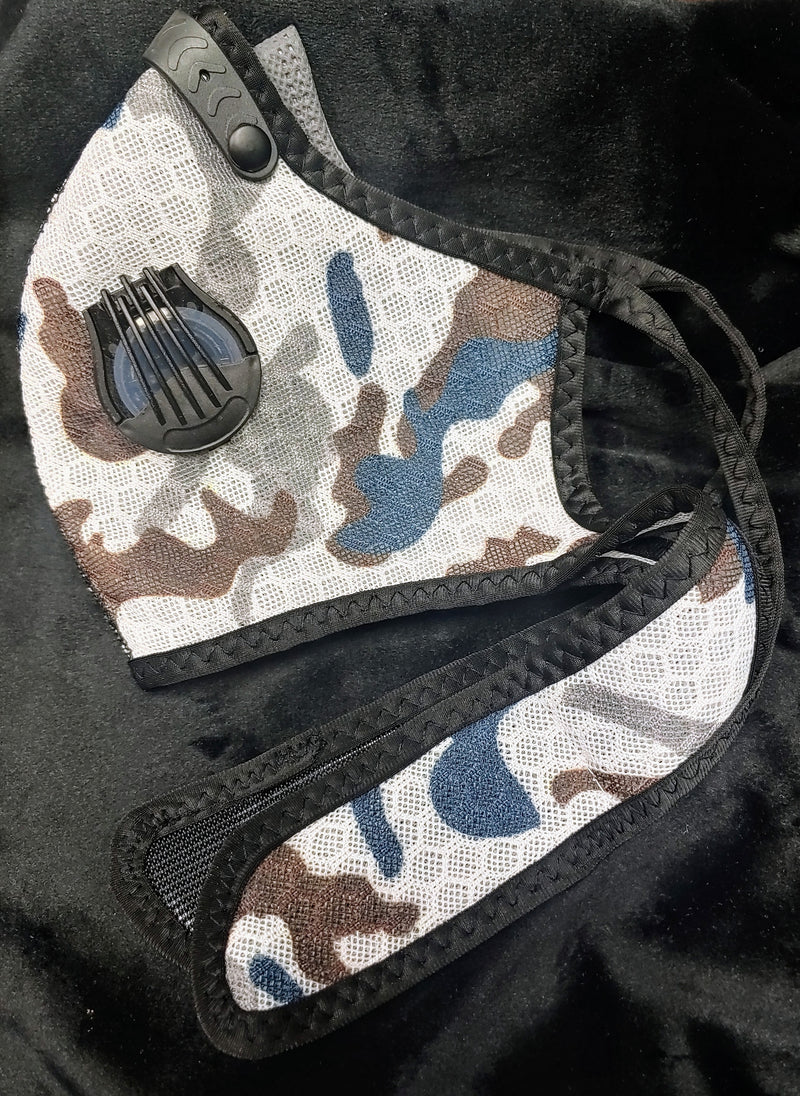 CAMO PRINT CLOTH MASKS WITH DUAL OUTSIDE FILTERS, INSIDE FILTER, ADJUSTABLE NOSE GUARD & VELCRO STRAPS TO SECURE FIT - Lil Monkey Boutique