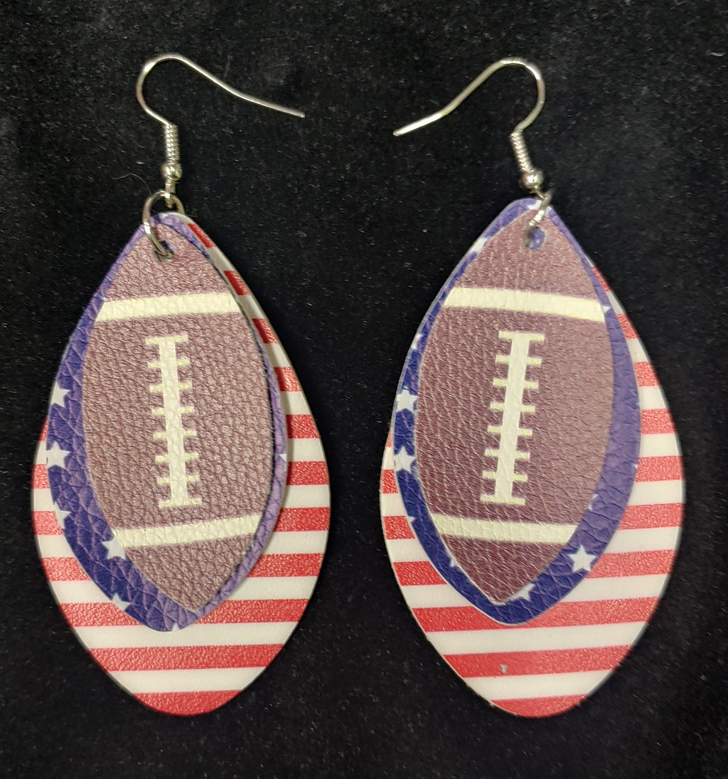 PATRIOTIC FOOTBALL 3 LAYER EARRINGS - Lil Monkey Boutique