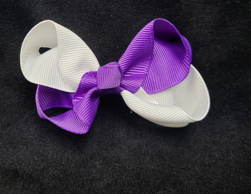 TWO TONE COLOR  WHITE AND DARK PURPLE BOW ( 3" ROUGHLY) - Lil Monkey Boutique
