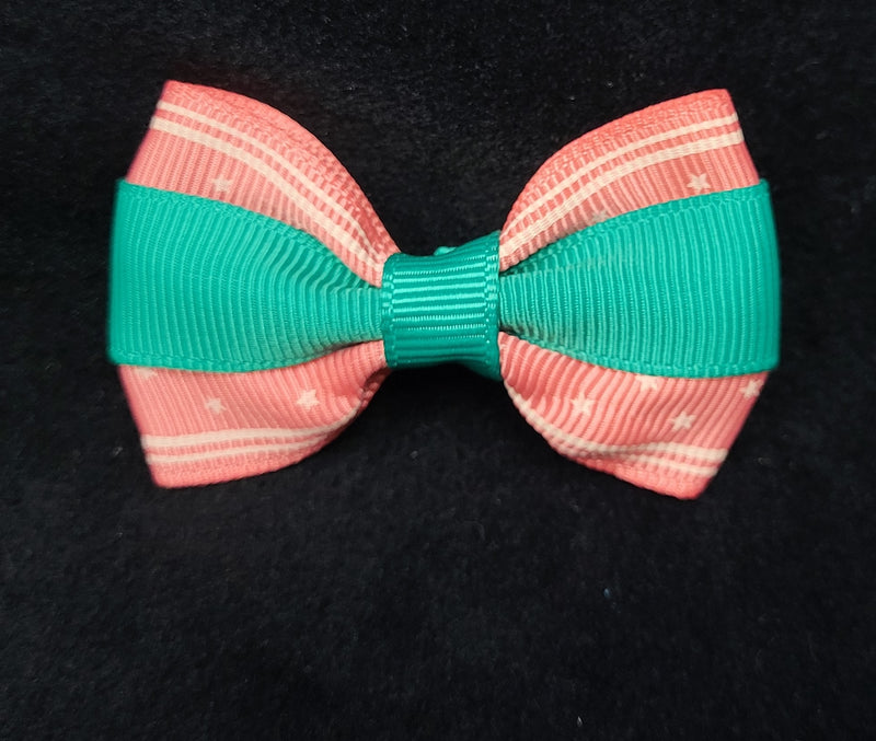 TWO TONED BOWS WITH STARS  (roughly 2in) - Lil Monkey Boutique