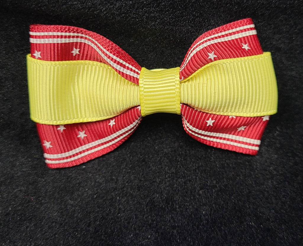 TWO TONED BOWS WITH STARS  (roughly 2in) - Lil Monkey Boutique