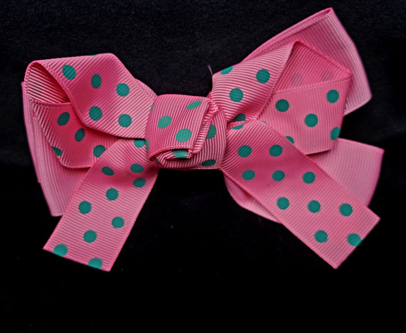LAYERED BOW WITH POLKA DOTS (Roughly 4” in length) - Lil Monkey Boutique