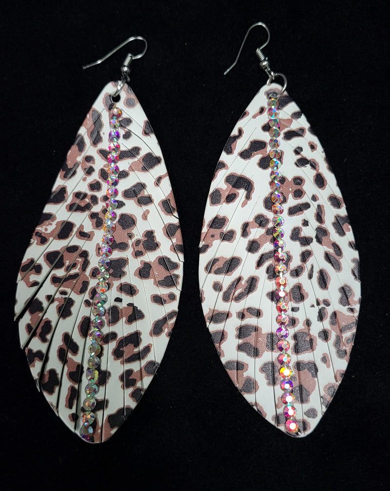 HUGE LEOPARD FEATHER EARRING WITH RHINESTONES - Lil Monkey Boutique