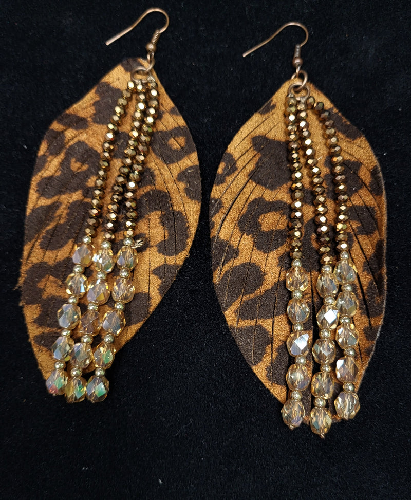 LEOPARD EARRINGS WITH DANGLING CRYSTALS - Lil Monkey Boutique