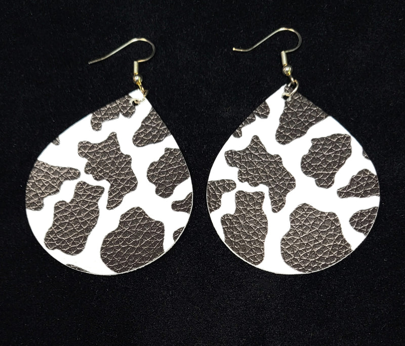 COW PRINT LIGHTWEIGHT FAUX LEATHER EARRINGS IN 2 COLORS - Lil Monkey Boutique