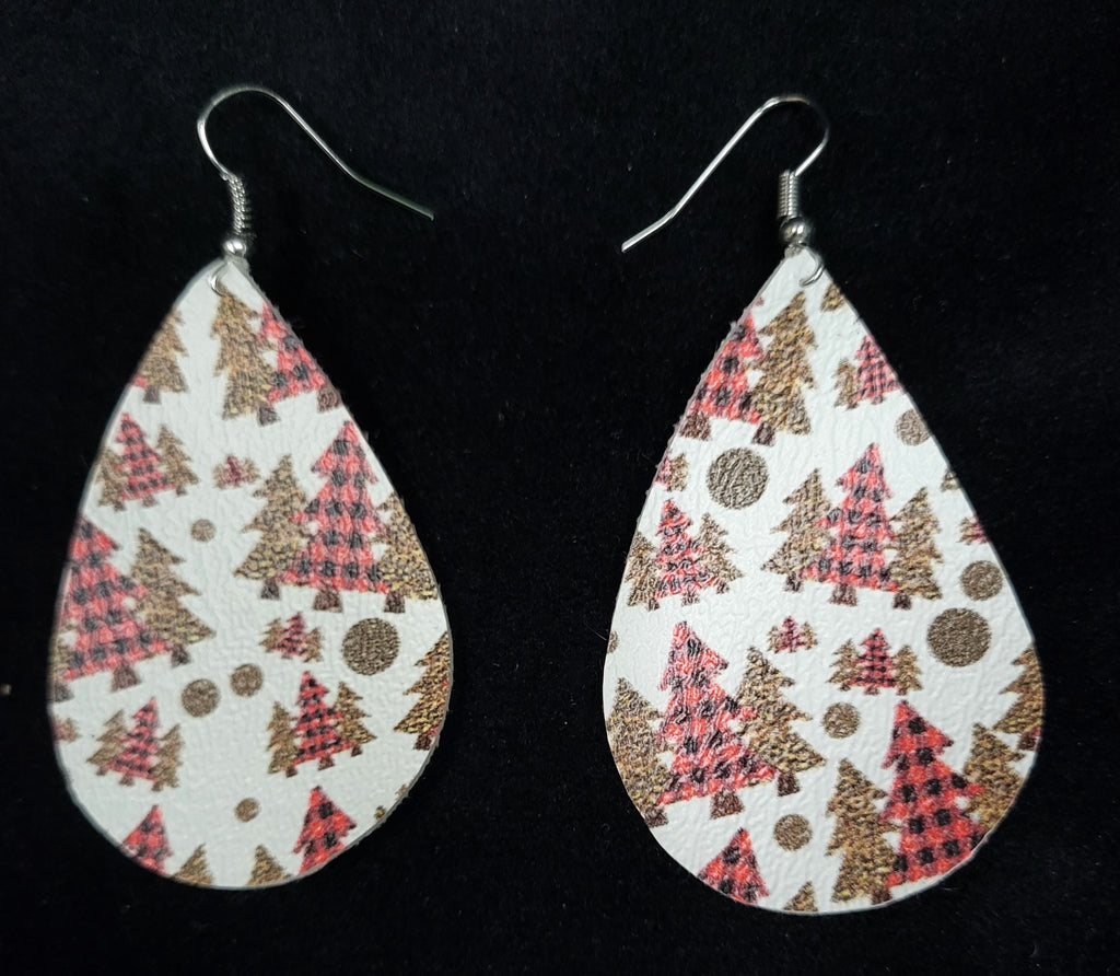 Buffalo Plaid & Leopard Set of three Christmas Trees Teardrop Earrings Roughly 2" - Lil Monkey Boutique