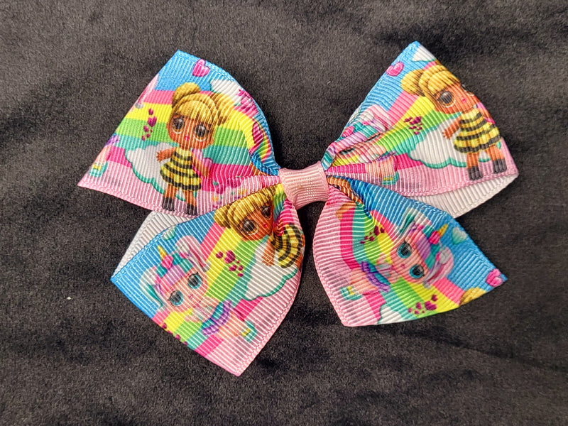 LOL DOLL PRINT BOW (ROUGHLY 4") - Lil Monkey Boutique