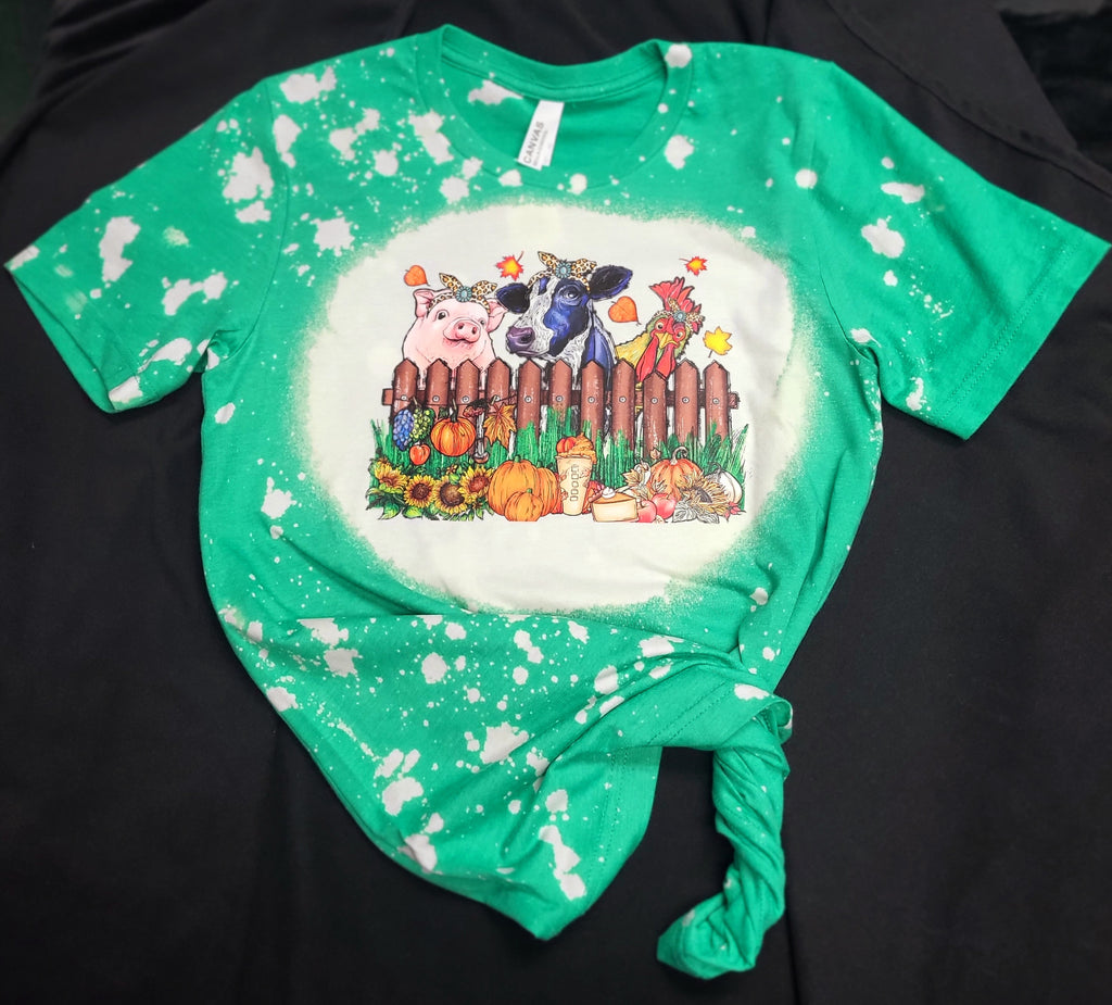 Custom Fall Farm Animals Print on Bleached T-Shirt - Lil Monkey Boutique