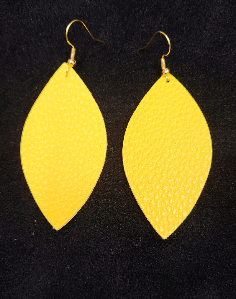LIGHTWEIGHT SOLID YELLOW OVAL LEATHER EARRINGS - Lil Monkey Boutique