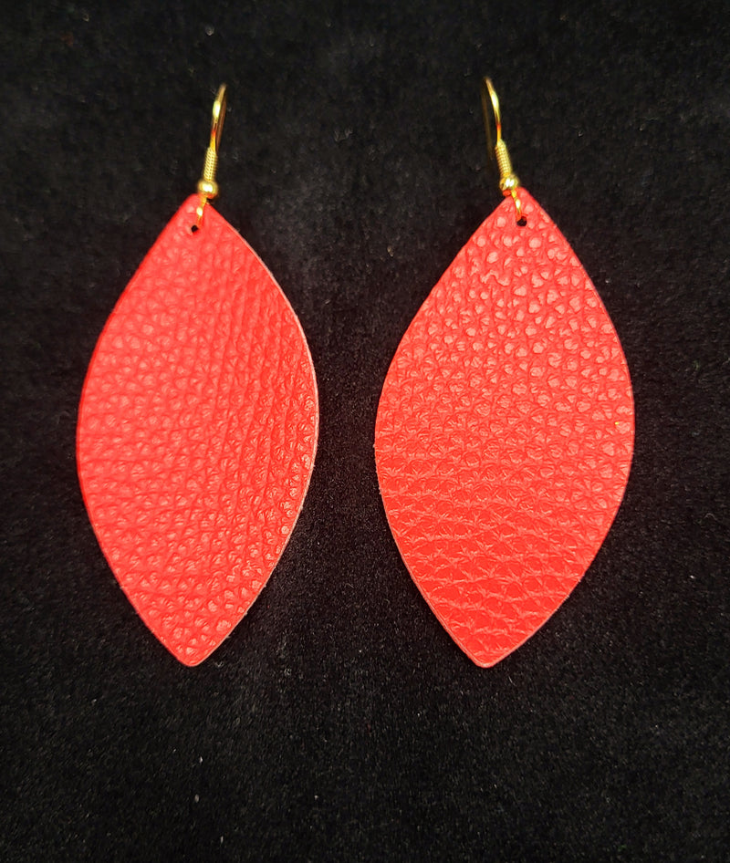 LIGHTWEIGHT SOLID RED OVAL LEATHER EARRINGS - Lil Monkey Boutique