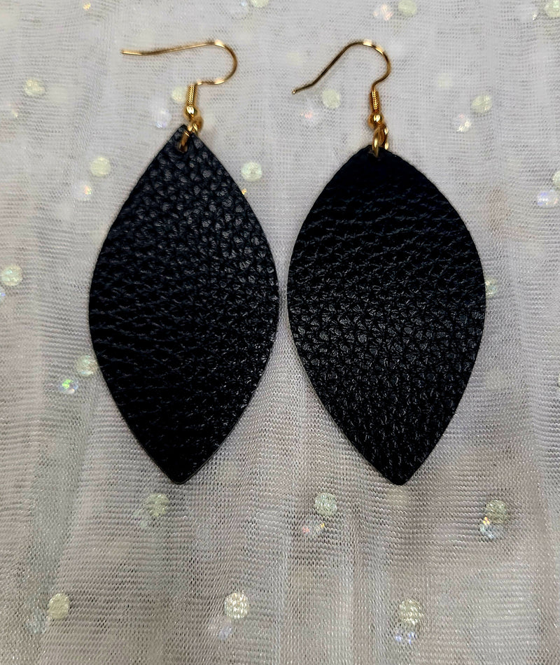 LIGHTWEIGHT SOLID BLACK OVAL LEATHER EARRINGS - Lil Monkey Boutique