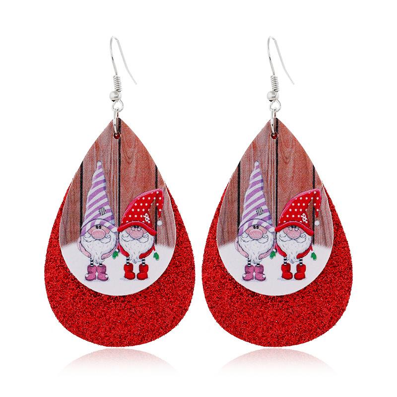 Christmas Gnomes Double Layer Leather Earrings Dangle Drop Earrings with Glitter - Lil Monkey Boutique