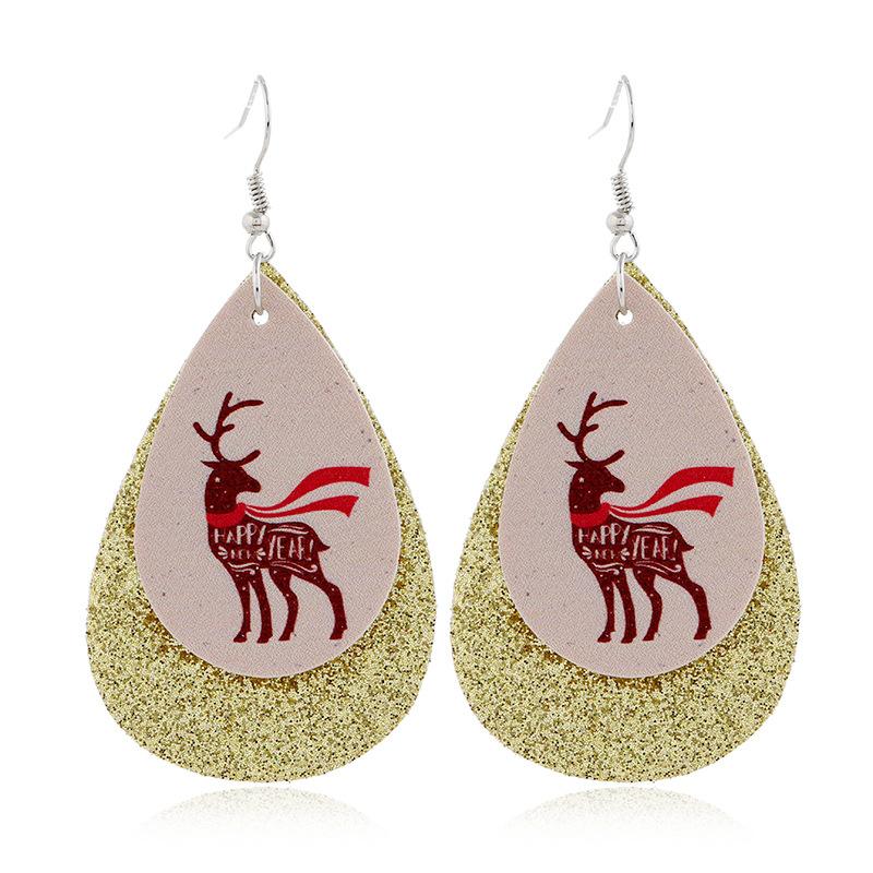 Christmas Reindeer Double Layer Leather Earrings Dangle Drop Earrings with Glitter - Lil Monkey Boutique