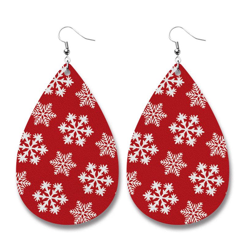 Christmas Snowflake Red Leather Earrings Dangle Drop Earrings - Lil Monkey Boutique