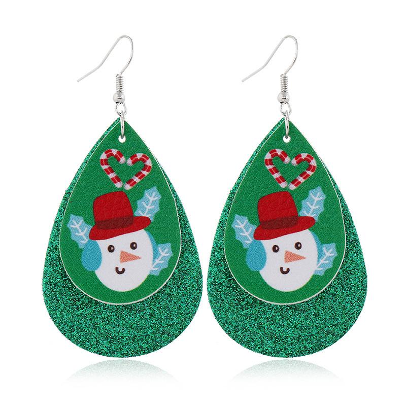 Christmas Snowman Double Layer Leather Earrings Dangle Drop Earrings with Glitter - Lil Monkey Boutique
