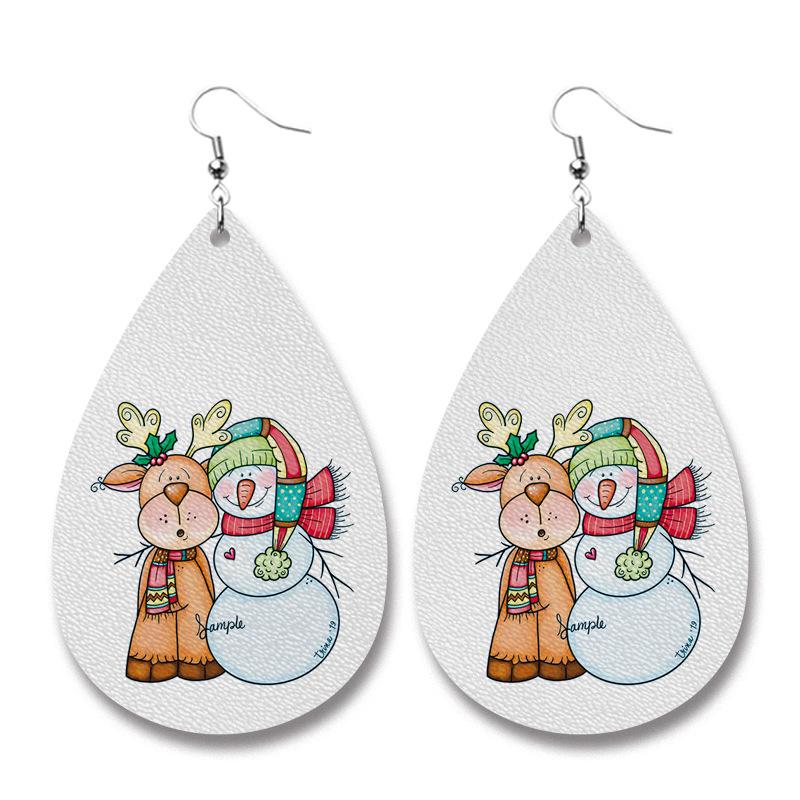 Christmas Snowman and Reindeer Leather Earrings Dangle Drop Earrings - Lil Monkey Boutique