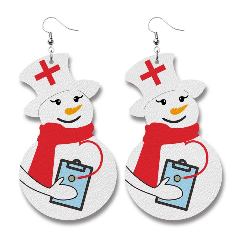 Nurse Snowman Leather Earrings Dangle Drop Earrings - Lil Monkey Boutique