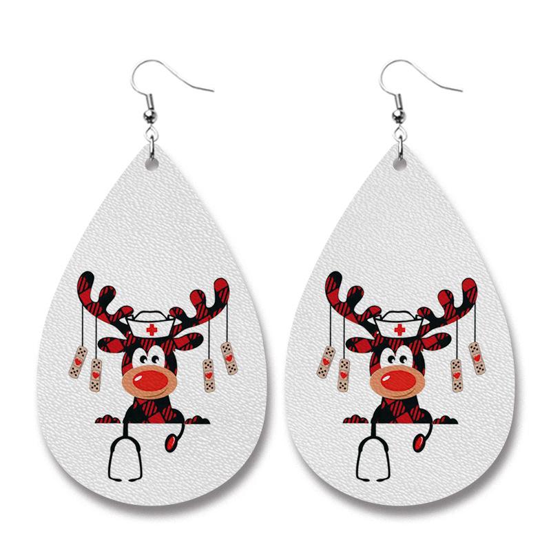 Nurse Reindeer Leather Earrings Dangle Drop Earrings - Lil Monkey Boutique