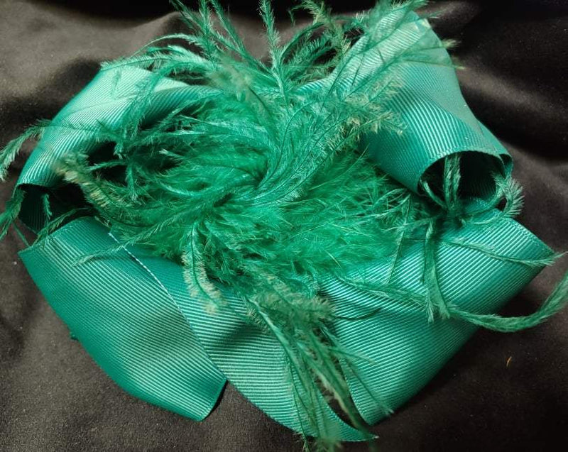 SOLID COLOR DOUBLE LAYER BOW WITH FEATHERS CENTER (roughly 8”) - Lil Monkey Boutique
