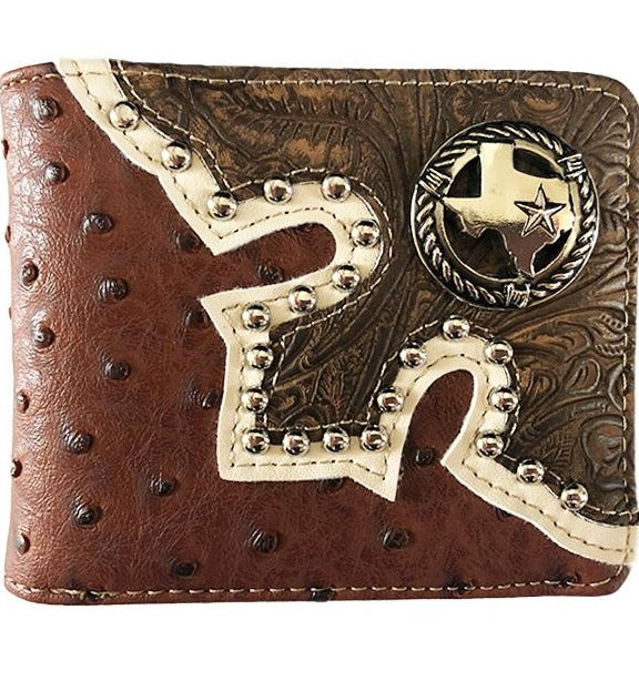 MENS WESTERN BIFOLD WALLET WITH TEXAS CONCHO - Lil Monkey Boutique