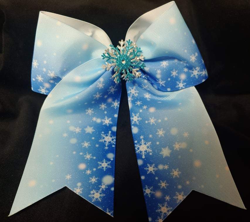 SNOWFLAKE FROZEN THEME BOW WITH TAILS (ROUGHLY 8") - Lil Monkey Boutique