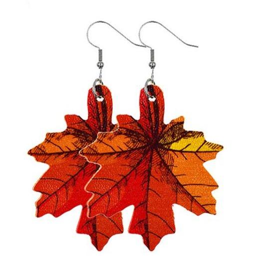 Maple Leaf Faux Leather Drop Dangle Fall Earrings - Lil Monkey Boutique
