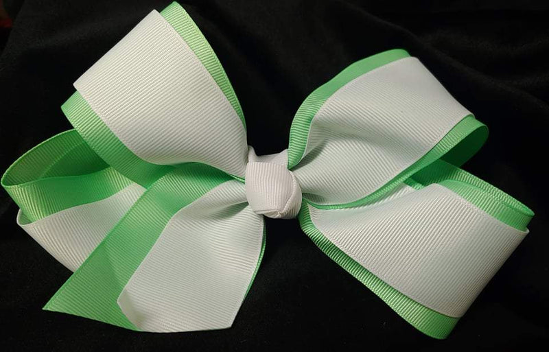 DOUBLE LAYER WHITE AND MINT BOW (roughly 7in) - Lil Monkey Boutique