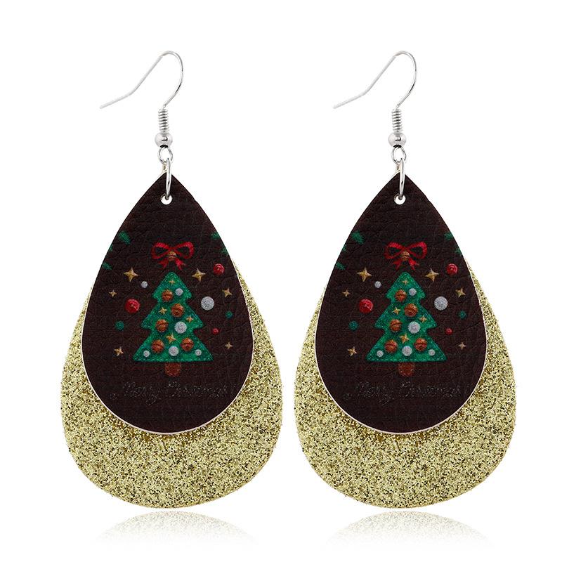 Christmas Tree Double Layer Leather Earrings Dangle Drop Earrings with Glitter - Lil Monkey Boutique