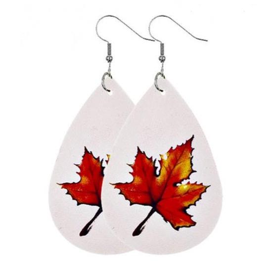 Maple Leaf Faux Leather Drop Dangle Fall Earrings - Lil Monkey Boutique